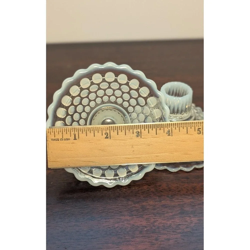 4pc Vintage Fenton Style Hobnail Glass Opalescent White Vases Candle Holders